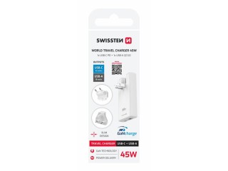 SWISSTEN Προσαρμογέας Ταξιδιού GaN USB-C + USB-A 45W, Ανταλλάξιμες ...