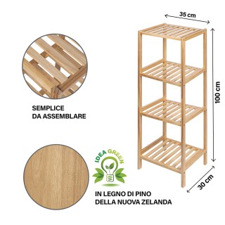 Galileo Σκοτεινή κινητή μονάδα μπάνιου με 4 ράφια από πεύκο 35x30x1...