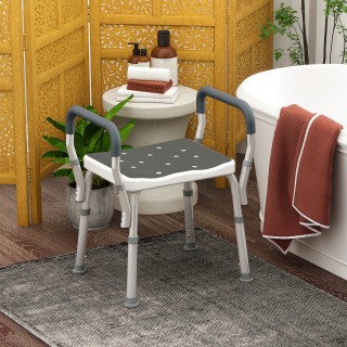 HOMCOM Ρυθμιζόμενο Σκαμπό Ντους με Μπράτσα και Οπές Αποστράγγισης, ...