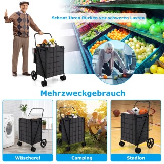 Costway Καρότσι αγορών με επένδυση Oxford, μπροστινούς τροχούς & χω...