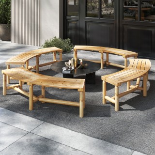 Costway  Καμπυλωτό Ξύλινο Παγκάκι Φωτιάς για 2-3 Άτομα - Φυσική Εξω...