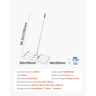 VEVOR Ράβδος Εξομάλυνσης Γκαζόν 14x30in με Ρυθμιζόμενη Λαβή 78in CP...