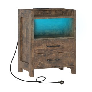 Costway Κομοδίνο με LED Φώτα & Σταθμό Φόρτισης με 2 Συρτάρια & Ανοι...