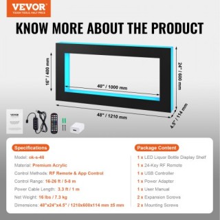 Ράφι Μπουκαλιών LED VEVOR 48 με Έλεγχο RF & Εφαρμογής KZXBGLED248R... Ράφι Μπουκαλιών LED VEVOR 48 με Έλεγχο RF & Εφαρμογής KZXBGLED248R...