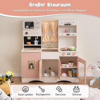 Costway Ροζ Ξύλινη Παιδική Κουζίνα με Αξεσουάρ και Φούρνο Μικροκυμά... Costway Ροζ Ξύλινη Παιδική Κουζίνα με Αξεσουάρ και Φούρνο Μικροκυμά...