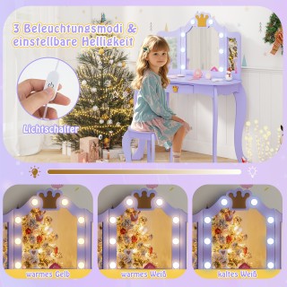 Costway Παιδικό Καλλυντικό Τραπέζι με Φωτισμό και Τριπλό Αναδιπλούμ...