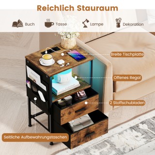 Costway Σετ 2 Βοηθητικών Τραπεζιών με Φορτιστή και Υφασμάτινα Συρτά...