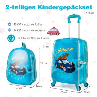 Costway Σετ Παιδικές Βαλίτσες με Ρόδες, Μπλε Αυτοκίνητο, 16 Χειραπο...