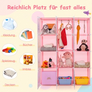 Costway  Παιδική Ντουλάπα με 2 Κρεμάστρες & 12 Παιχνιδιάρικα Ροζ Κύ...
