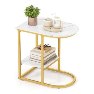 Costway Δίπατο Τραπεζάκι Καφέ C Σχήματος με Μαυροειδή Όψη JV11384WH Costway Δίπατο Τραπεζάκι Καφέ C Σχήματος με Μαυροειδή Όψη JV11384WH