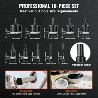 Σετ Διαμαντοτρύπανων VEVOR, 10 τεμ., με θήκη αποθήκευσης JGSKZT610... Σετ Διαμαντοτρύπανων VEVOR, 10 τεμ., με θήκη αποθήκευσης JGSKZT610...