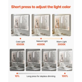 VEVOR Φωτιζόμενο Ντουλάπι Φαρμάκων με HD Καθρέφτη 3 Χρωμάτων 60x80 ...