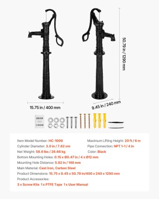 VEVOR Αντλία Νερού Χειροκίνητη από Χυτοσίδηρο, Μέγιστο Ύψος Ανύψωση... VEVOR Αντλία Νερού Χειροκίνητη από Χυτοσίδηρο, Μέγιστο Ύψος Ανύψωση...