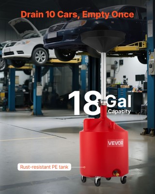 VEVOR Δεξαμενή Αποστράγγισης Λαδιού 68L με Ρυθμιζόμενο Χωνί, 18-Gal...