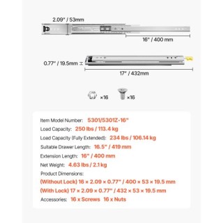 VEVOR Συρόμενοι Οδηγοί Συρταριών 16-60 εκ. με Απαλό Κλείσιμο και Πλ... VEVOR Συρόμενοι Οδηγοί Συρταριών 16-60 εκ. με Απαλό Κλείσιμο και Πλ...