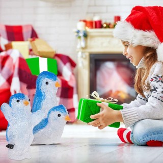 BAKAJI  Σετ 3 Πιγκουίνοι Ακρυλική Φόρμα Χριστουγεννιάτικος Led Φωτι...