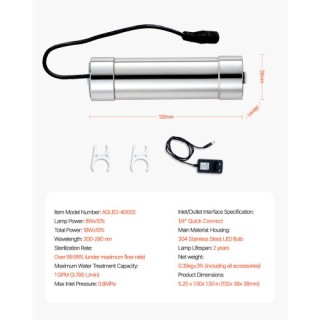 VEVOR 220V 8W UV Φίλτρο Νερού 1GPM SJHXTUV8W1GPFDJEJV2