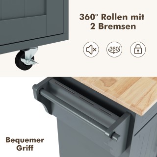 Costway Γκρι Τροχήλατο Τραπέζι Κουζίνας με Συρτάρια και Ρόδες KC547...