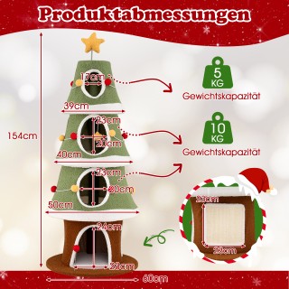 Costway 154 εκ. Χριστουγεννιάτικο Δέντρο Γάτας με 4 Χουχουλιάρικες ...