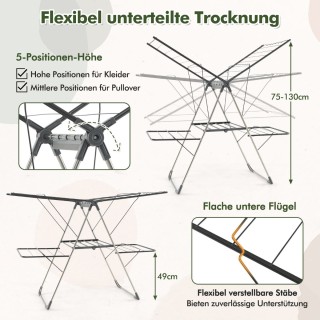 Costway Πολυλειτουργική Απλώστρα Ρούχων με Ρυθμιζόμενα Φτερά και Στ... Costway Πολυλειτουργική Απλώστρα Ρούχων με Ρυθμιζόμενα Φτερά και Στ...
