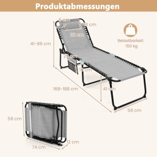 Πτυσσόμενη Ξαπλώστρα Κήπου με Ρυθμιζόμενη Πλάτη και Πλαϊνή Τσέπη 16... Πτυσσόμενη Ξαπλώστρα Κήπου με Ρυθμιζόμενη Πλάτη και Πλαϊνή Τσέπη 16...