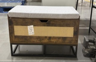 Costway Ρατάν Πλεκτή Παπουτσοθήκη με Επένδυση Καθίσματος σε Ρουστίκ...