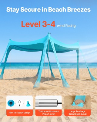 VEVOR Παραλία Τέντα Ηλίου, UPF50+ Προστασία, 2μ Ύψος, 3x3μ, Εύκολη ...