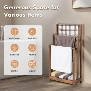 Ξύλινη Κρεμάστρα για Πετσέτες 3 Επιπέδων με Ράφι Αποθήκευσης 45 x 2...