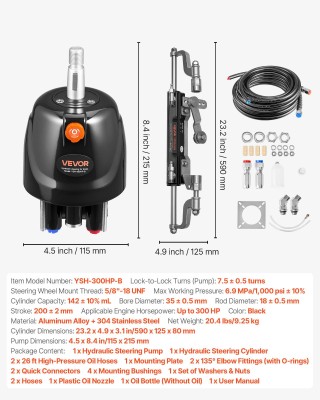 VEVOR Σύστημα Υδραυλικής Διεύθυνσης 300HP για Θαλάσσιο Σκάφος YYZXX...