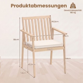 Costway Σετ 2 Ξύλινες Καρέκλες Κήπου από Ακακία με Μαξιλάρια & Μπρά...