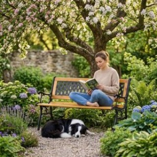 MULTIGARDEN Ξύλινο παγκάκι κήπου 126x51 εκ. με διάτρητη πλάτη και χ...