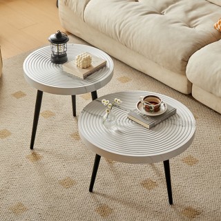 BAKAJI Σετ 2 Στρογγυλά Τραπεζάκια Καφέ Λευκά Βιομηχανικού Σχεδιασμο...