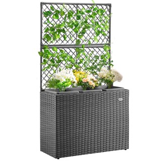 BAKAJI  Γκρι ζαρντινιέρα με πλέγμα από πολυρατάν, 3 γλάστρες για φυ...