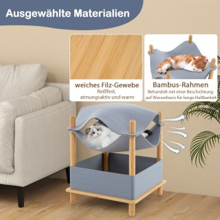 Costway Διώροφο Ξύλινο Σπίτι Γάτας με Μετατρέψιμο Σχέδιο και Αποθηκ...