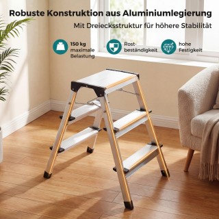 Costway Πτυσσόμενη Σκάλα Αλουμινίου 3 Σκαλοπατιών με Ευρείες Επιφάν...