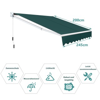 Costway  Πτυσσόμενη Χειροκίνητη Τέντα 245x200 με Ρυθμιζόμενη Κλίση,...