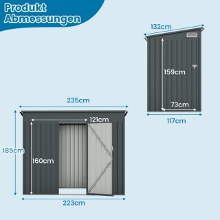 Costway Μεταλλική Αποθήκη Κήπου με Μπροστινή & Πλαϊνή Πόρτα & Στέγη...