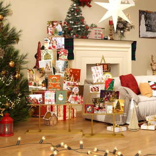 Costway Σετ 2 Διακοσμητικές Μονάδες Καρτοθήκης Δέντρου με 36 Στρογγ...