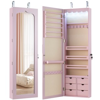 Costway Κλειδωμένο Ντουλάπι Κοσμημάτων με LED και Καθρέφτη (Ροζ) HW... Costway Κλειδωμένο Ντουλάπι Κοσμημάτων με LED και Καθρέφτη (Ροζ) HW...