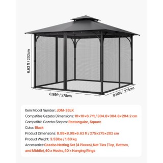 VEVOR Αντικατάσταση Δικτύου Κιόσκι 10x10x6.7 ft LTWZDL10FT10FOSORV0