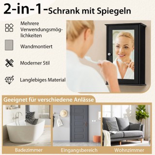 Costway Μαύρο Ντουλάπι Μπάνιου με Καθρέφτη & Ρυθμιζόμενο Ράφι - Πολ... Costway Μαύρο Ντουλάπι Μπάνιου με Καθρέφτη & Ρυθμιζόμενο Ράφι - Πολ...