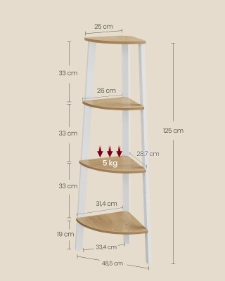 Γωνιακή Ραφιέρα VASAGLE 4 Επιπέδων, Φυσική Δρυς/Λευκό&nbsp