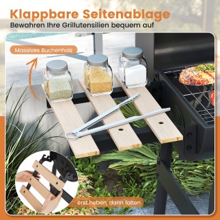 Costway Υπαίθρια Ψησταριά BBQ με Θερμόμετρο και Πτυσσόμενο Πλαϊνό Τ...