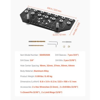 VEVOR Δίδυμο Εργαλείο Ρυθμιζόμενης Διάτρησης Ραφιών & Μεντεσέδων Αλ...