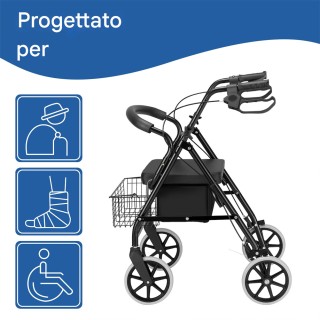 BAKAJI Πτυσσόμενο Αλουμινένια Περπατούρα με Κάθισμα, Καλάθι και Φρέ...