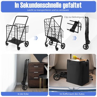 Costway Πτυσσόμενο Καρότσι Αγορών με Αποσπώμενη Τσάντα Oxford & 2 Κ...