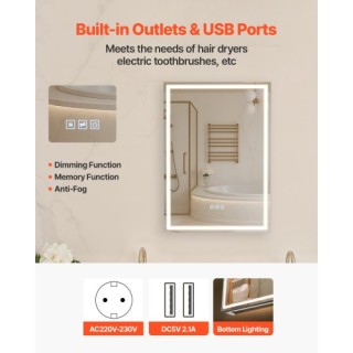 VEVOR Φωτιζόμενο Ντουλάπι Καθρέφτης 50 x 70 εκ. Εντοιχισμένο με Φωτ...