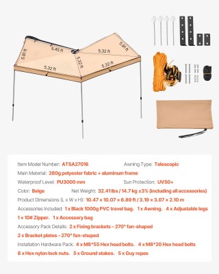 VEVOR Σκίαστρο Οχήματος 270 Μοιρών - Πλευρά Οδηγού | Αδιάβροχο, UV... VEVOR Σκίαστρο Οχήματος 270 Μοιρών - Πλευρά Οδηγού | Αδιάβροχο, UV...