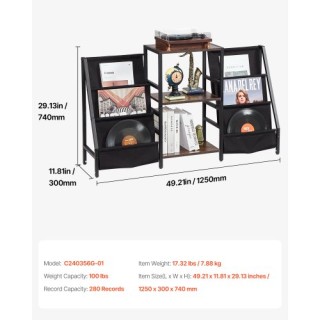 VEVOR Μαύρη Μεταλλική Βάση Πικάπ 3 Επιπέδων για 280 Δίσκους Βινυλίο...