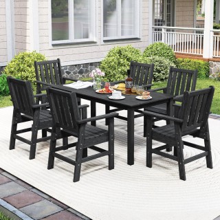 Costway  Μαύρη καρέκλα μπαλκόνι από ανθεκτικό HDPE με αισθητική ξύλ...